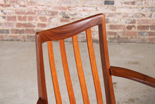 Load image into Gallery viewer, Set of 6 Mid Century G-plan Fresco afromosia carver dining chairs reupholstered with premium black vinyl.