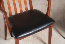 Load image into Gallery viewer, Set of 6 Mid Century G-plan Fresco afromosia carver dining chairs reupholstered with premium black vinyl.