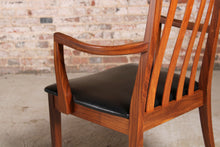 Load image into Gallery viewer, Set of 6 Mid Century G-plan Fresco afromosia carver dining chairs reupholstered with premium black vinyl.