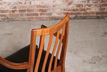 Load image into Gallery viewer, Set of 6 Mid Century G-plan Fresco afromosia carver dining chairs reupholstered with premium black vinyl.