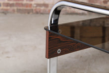 Load image into Gallery viewer, Mid Century chrome, zebrawood and smoked glass coffee table in the manner of Peter Protzman for Herman Miller, circa 1970s.