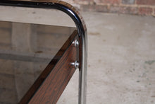 Load image into Gallery viewer, Mid Century chrome, zebrawood and smoked glass coffee table in the manner of Peter Protzman for Herman Miller, circa 1970s.
