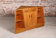 Load image into Gallery viewer, Mid Century G-plan Brandon oak corner desk and 2 matching corner shelves, circa 1950s