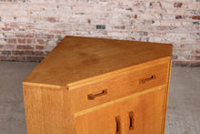 Load image into Gallery viewer, Mid Century G-plan Brandon oak corner desk and 2 matching corner shelves, circa 1950s