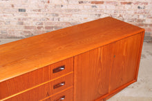 Load image into Gallery viewer, Danish Mid Century teak sideboard with carved rosewood handles.