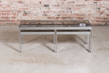 Load image into Gallery viewer, Mid Century Merrow Associates chrome and smoked glass nest of tables.