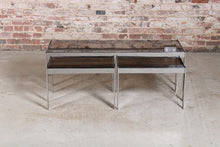Load image into Gallery viewer, Mid Century Merrow Associates chrome and smoked glass nest of tables.