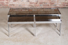 Load image into Gallery viewer, Mid Century Merrow Associates chrome and smoked glass nest of tables.