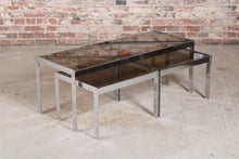 Load image into Gallery viewer, Mid Century Merrow Associates chrome and smoked glass nest of tables.