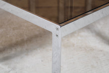 Load image into Gallery viewer, Mid Century Merrow Associates chrome and smoked glass nest of tables.