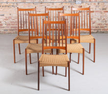 Load image into Gallery viewer, Set of 6 Danish Dining Chairs with weaved papercord seats by Arne Hovmand-Olsen for Mogens Kold, 1960s.