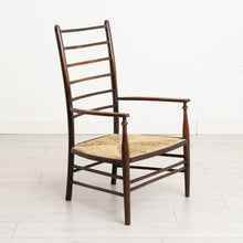 Load image into Gallery viewer, Liberty & Co Arts & Crafts Low Ladder Back Armchair with Rush Seat c. 1900
