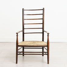 Load image into Gallery viewer, Liberty & Co Arts & Crafts Low Ladder Back Armchair with Rush Seat c. 1900