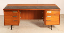 Load image into Gallery viewer, British Mid Century executive teak desk with brass handles, circa 1970s
