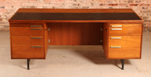 Load image into Gallery viewer, British Mid Century executive teak desk with brass handles, circa 1970s
