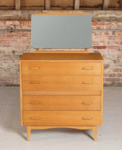 Load image into Gallery viewer, Mid Century oak vanity chest of drawers with a mirror, circa 1960s
