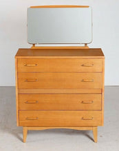 Load image into Gallery viewer, Mid Century oak vanity chest of drawers with a mirror, circa 1960s
