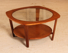 Load image into Gallery viewer, Mid Century 2-tier teak coffee table with a glass top, circa 1960s
