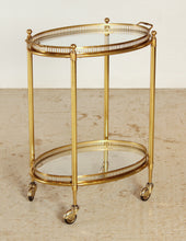 Load image into Gallery viewer, French Mid Century Maison Jansen style brass and glass bar cart / serving trolley, circa 1950s
