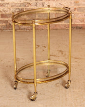 Load image into Gallery viewer, French Mid Century Maison Jansen style brass and glass bar cart / serving trolley, circa 1950s

