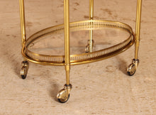 Load image into Gallery viewer, French Mid Century Maison Jansen style brass and glass bar cart / serving trolley, circa 1950s
