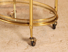 Load image into Gallery viewer, French Mid Century Maison Jansen style brass and glass bar cart / serving trolley, circa 1950s
