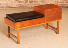 Load image into Gallery viewer, Mid Century teak telephone seat with a black vinyl seat and a drawer, circa 1960s
