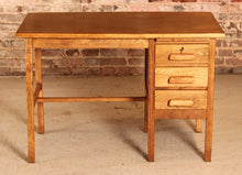 Load image into Gallery viewer, Vintage Mid Century oak kneehole desk with 3 drawers, circa 1960s
