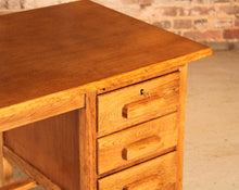 Load image into Gallery viewer, Vintage Mid Century oak kneehole desk with 3 drawers, circa 1960s
