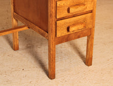 Load image into Gallery viewer, Vintage Mid Century oak kneehole desk with 3 drawers, circa 1960s
