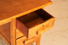 Load image into Gallery viewer, Vintage Mid Century oak kneehole desk with 3 drawers, circa 1960s
