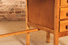 Load image into Gallery viewer, Vintage Mid Century oak kneehole desk with 3 drawers, circa 1960s
