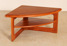 Load image into Gallery viewer, Danish Mid Century solid teak corner / coffee table with a magazine shelf by S. Burchardt-Nielsen, circa 1970s
