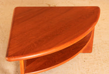 Load image into Gallery viewer, Danish Mid Century solid teak corner / coffee table with a magazine shelf by S. Burchardt-Nielsen, circa 1970s
