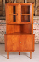 Load image into Gallery viewer, Danish Mid Century glass fronted teak corner cabinet, circa 1960s
