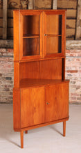 Load image into Gallery viewer, Danish Mid Century glass fronted teak corner cabinet, circa 1960s
