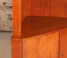Load image into Gallery viewer, Danish Mid Century glass fronted teak corner cabinet, circa 1960s
