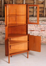 Load image into Gallery viewer, Danish Mid Century glass fronted teak corner cabinet, circa 1960s
