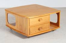 Load image into Gallery viewer, Mid Century Ercol Pandora's Box beech and elm occasional table on casters, circa 1970s
