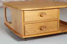 Load image into Gallery viewer, Mid Century Ercol Pandora's Box beech and elm occasional table on casters, circa 1970s
