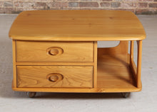 Load image into Gallery viewer, Mid Century Ercol Pandora's Box beech and elm occasional table on casters, circa 1970s
