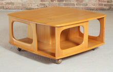 Load image into Gallery viewer, Mid Century Ercol Pandora's Box beech and elm occasional table on casters, circa 1970s
