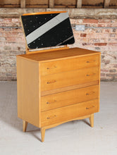 Load image into Gallery viewer, Mid Century oak vanity chest of drawers with a mirror, circa 1960s
