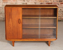 Load image into Gallery viewer, Mid Century glass fronted teak bookcase, circa 1960s
