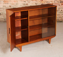 Load image into Gallery viewer, Mid Century glass fronted teak bookcase, circa 1960s
