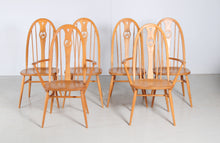 Load image into Gallery viewer, Set of 6 Ercol Swan Chairs in Elm c.1970
