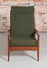 Load image into Gallery viewer, Mid Century Cintique Afrormosia Armchair with Original Green Fabric Upholstery.
