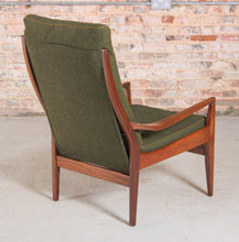 Load image into Gallery viewer, Mid Century Cintique Afrormosia Armchair with Original Green Fabric Upholstery.
