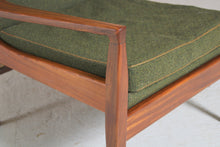 Load image into Gallery viewer, Mid Century Cintique Afrormosia Armchair with Original Green Fabric Upholstery.
