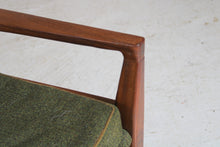 Load image into Gallery viewer, Mid Century Cintique Afrormosia Armchair with Original Green Fabric Upholstery.
